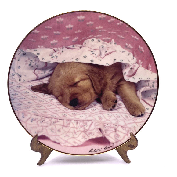 The Hamilton Collection Golden Puppy Portraits plate collection: Do Not Disturb! - Picture 1 of 4